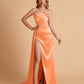 Sexy Satin Strapless Pleats Mermaid Bridesmaid Dresses Side Slit Floor Length