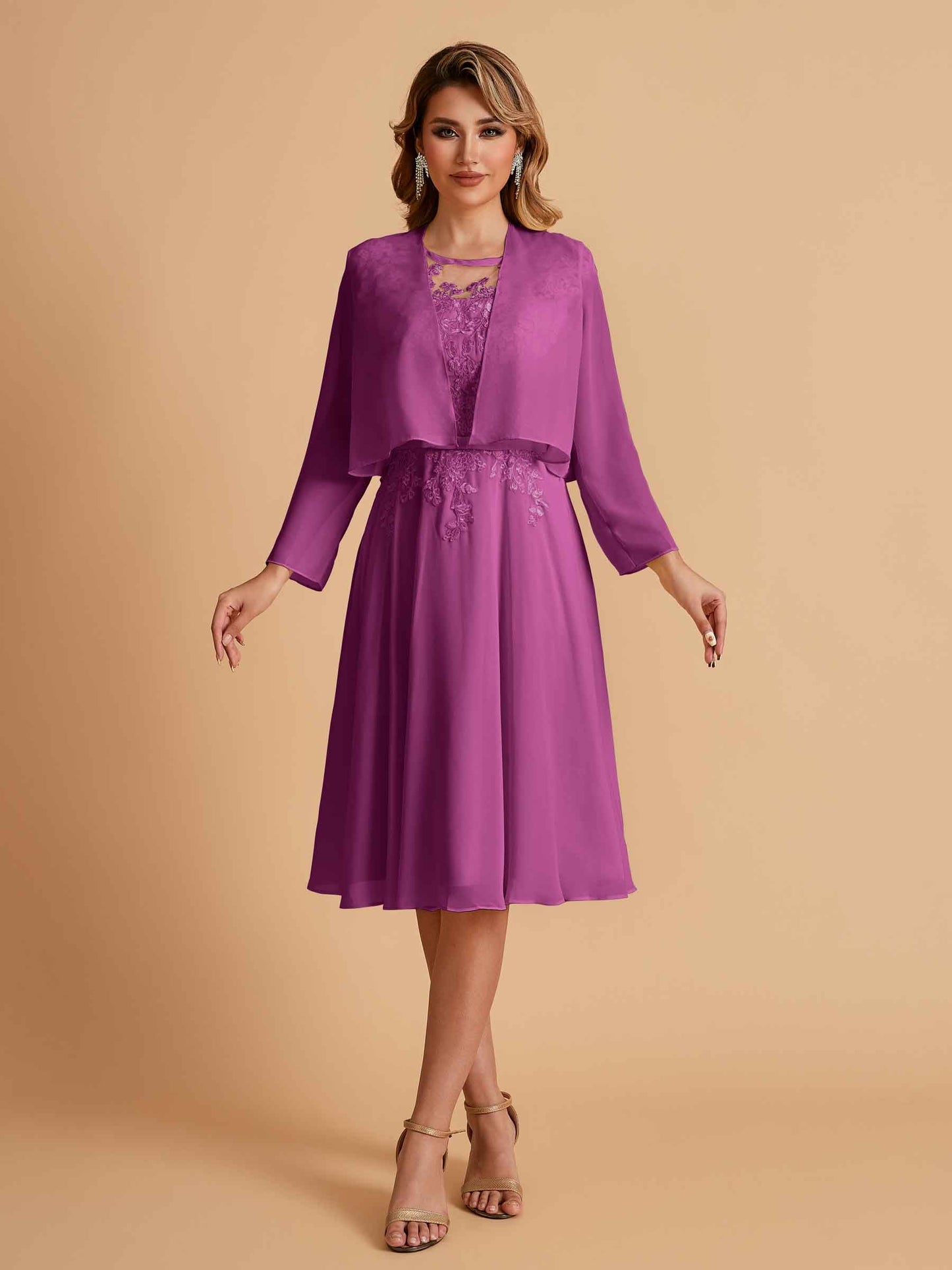 Elegant A-line Chiffon Jewel Short Mother of the Brides Dresses Online