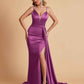 Sexy Satin Mermaid Spaghetti Straps V-neck Side Slit Long Bridesmaid Dresses