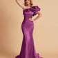 Elegant Satin One Shoulder Pleats Mermaid Bridesmaid Dresses Floor Length