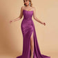 Sexy Satin Sleeveless Pleats Mermaid Bridesmaid Dresses Side Slit Floor Length