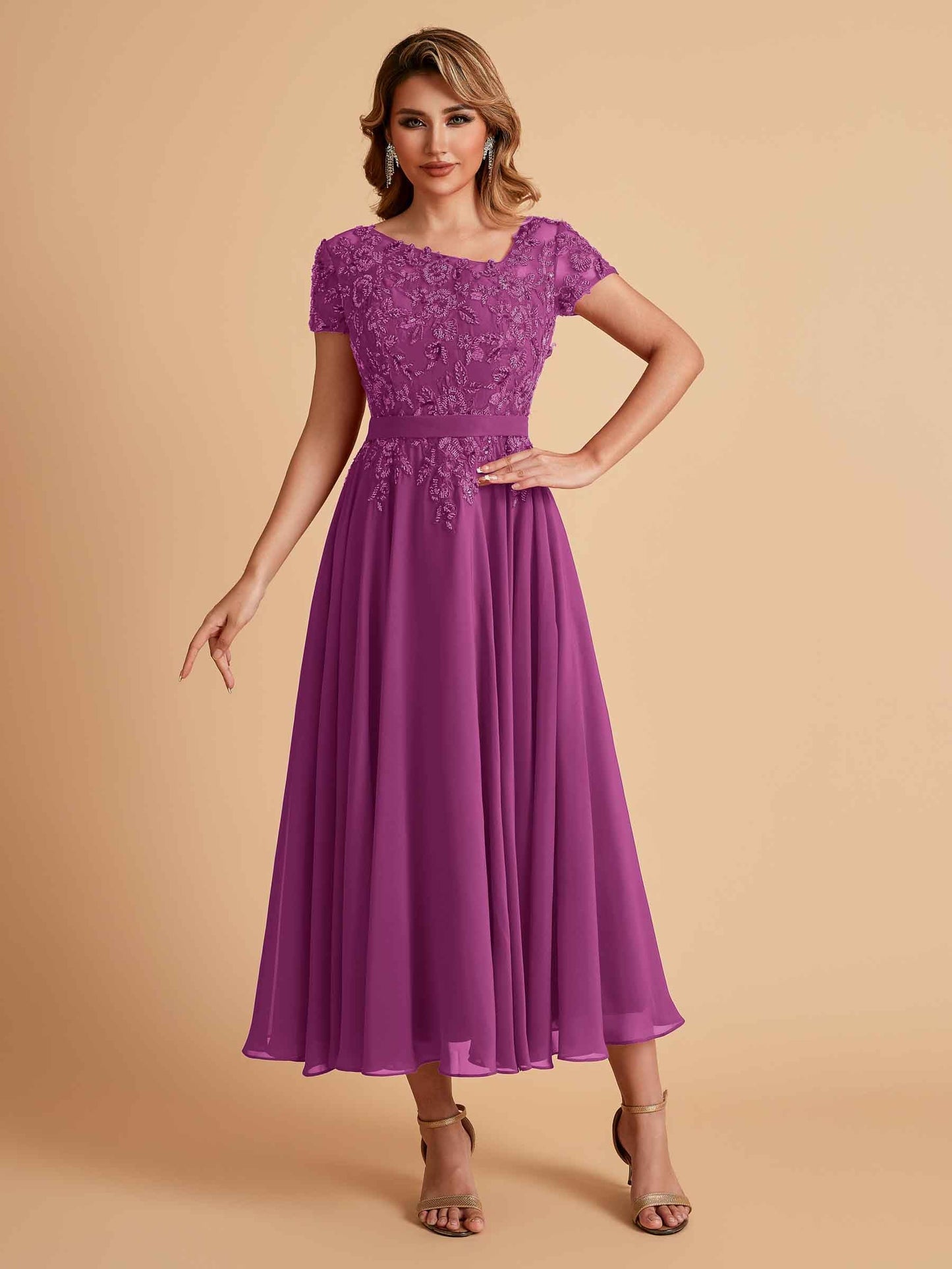 Elegant A-line Chiffon Short Sleeves Mother of the Brides Dresses Online