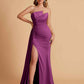 Elegant Satin Sleeveless Asymmetrical Mermaid Side Slit Floor Length Bridesmaid Dresses