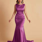 Elegant Satin Sleeveless Pleats Mermaid Bridesmaid Dresses Floor Length