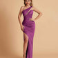 Sexy Satin One Shoulder Mermaid Bridesmaid Dresses Side Slit Floor Length