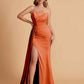 Elegant Satin Sleeveless Asymmetrical Mermaid Side Slit Floor Length Bridesmaid Dresses