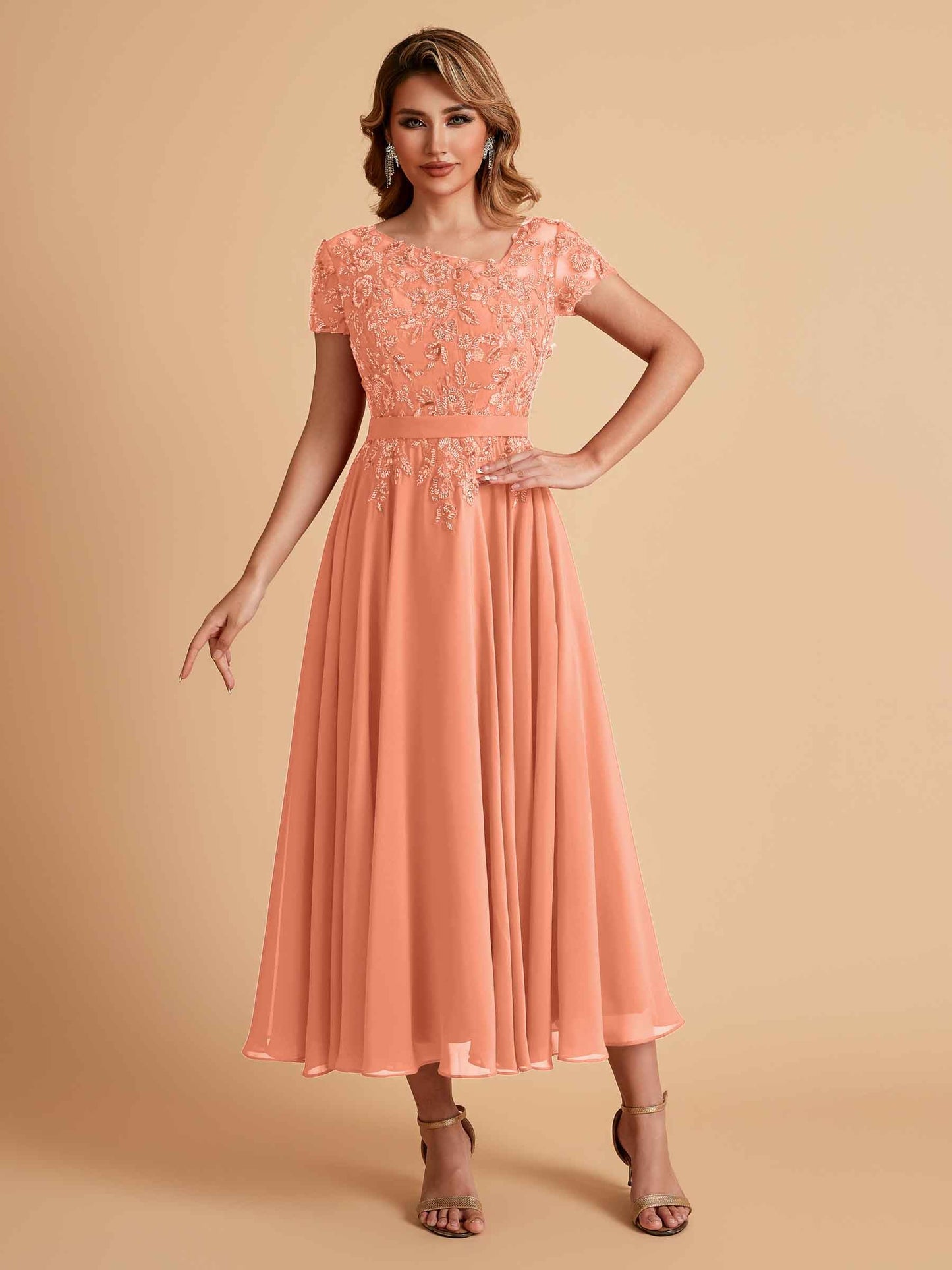 Elegant A-line Chiffon Short Sleeves Mother of the Brides Dresses Online