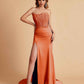 Sexy Satin Strapless Side Slit Floor Length Lace Mermaid Bridesmaid Dresses