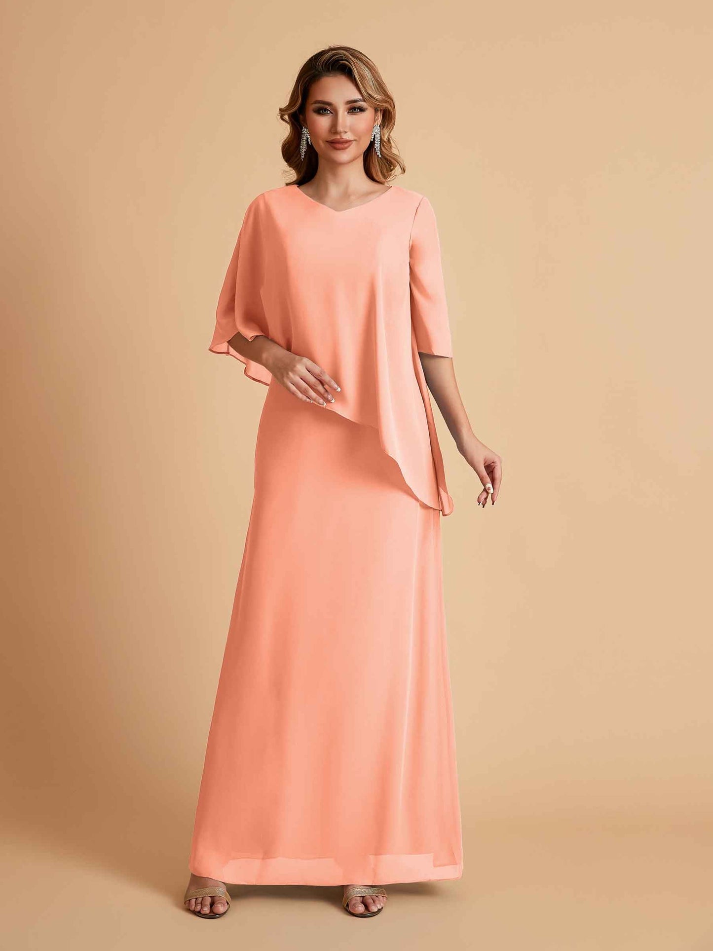 Elegant A-line Chiffon Half Sleeves V-neck Mother of the Brides Dresses Online