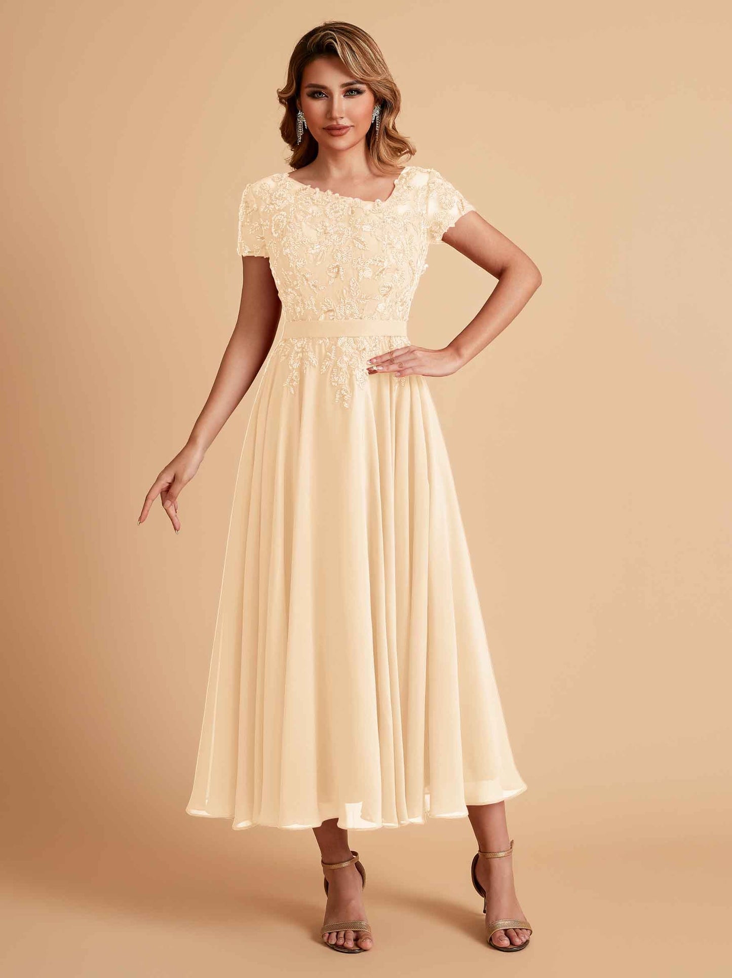 Elegant A-line Chiffon Short Sleeves Mother of the Brides Dresses Online