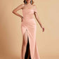 Sexy Satin One Shoulder Pleats Mermaid Bridesmaid Dresses Side Slit Floor Length
