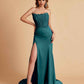 Sexy Satin Strapless Side Slit Floor Length Lace Mermaid Bridesmaid Dresses