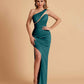 Sexy Satin One Shoulder Mermaid Bridesmaid Dresses Side Slit Floor Length