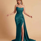 Sexy Satin Sleeveless Pleats Mermaid Bridesmaid Dresses Side Slit Floor Length