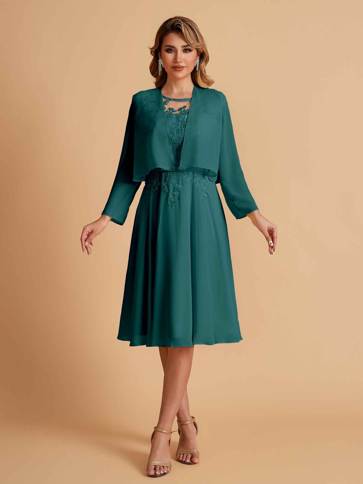 Elegant A-line Chiffon Jewel Short Mother of the Brides Dresses Online