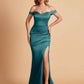 Sexy Soft Satin Off Shoulder Pleats Side Slit Floor-Length Mermaid Bridesmaid Dresses Online