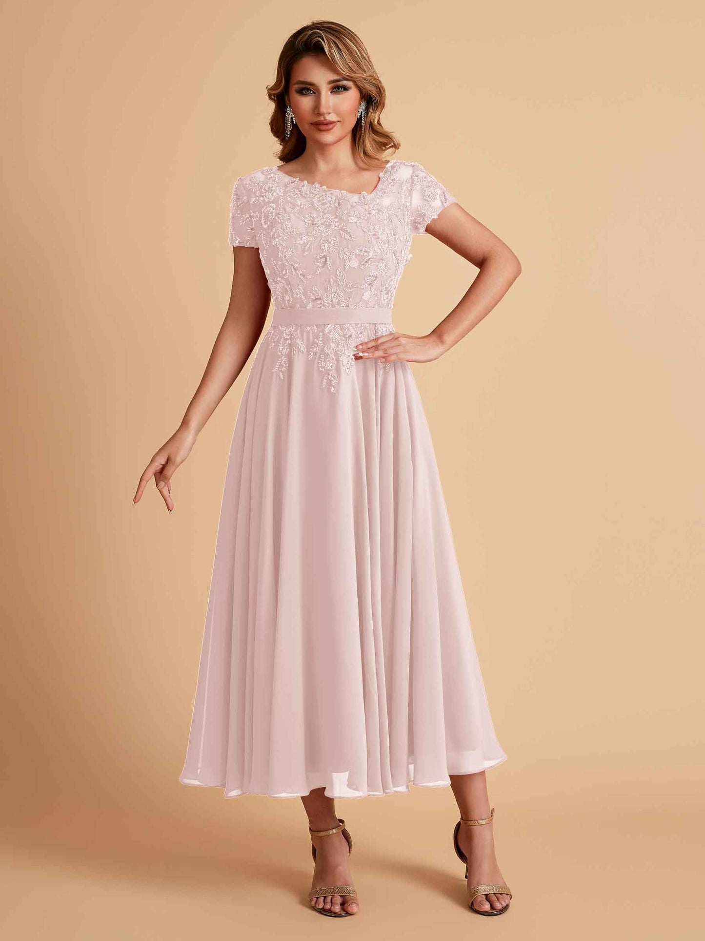 Elegant A-line Chiffon Short Sleeves Mother of the Brides Dresses Online