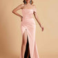 Sexy Satin One Shoulder Pleats Mermaid Bridesmaid Dresses Side Slit Floor Length