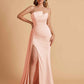Elegant Satin Sleeveless Asymmetrical Mermaid Side Slit Floor Length Bridesmaid Dresses