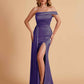 Sexy Satin One-Shoulder Side Slit Floor Length Mermaid Bridesmaid Dresses