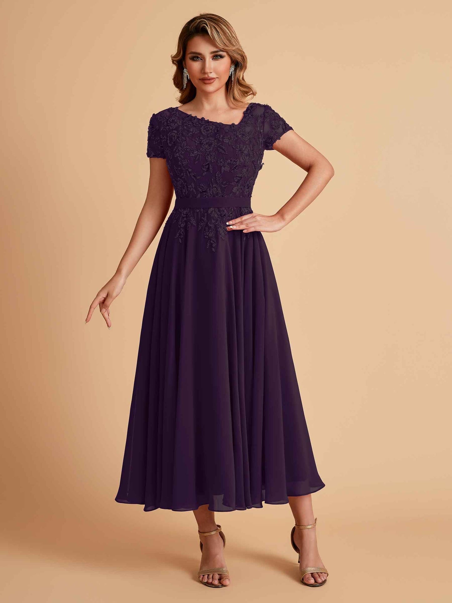 Elegant A-line Chiffon Short Sleeves Mother of the Brides Dresses Online