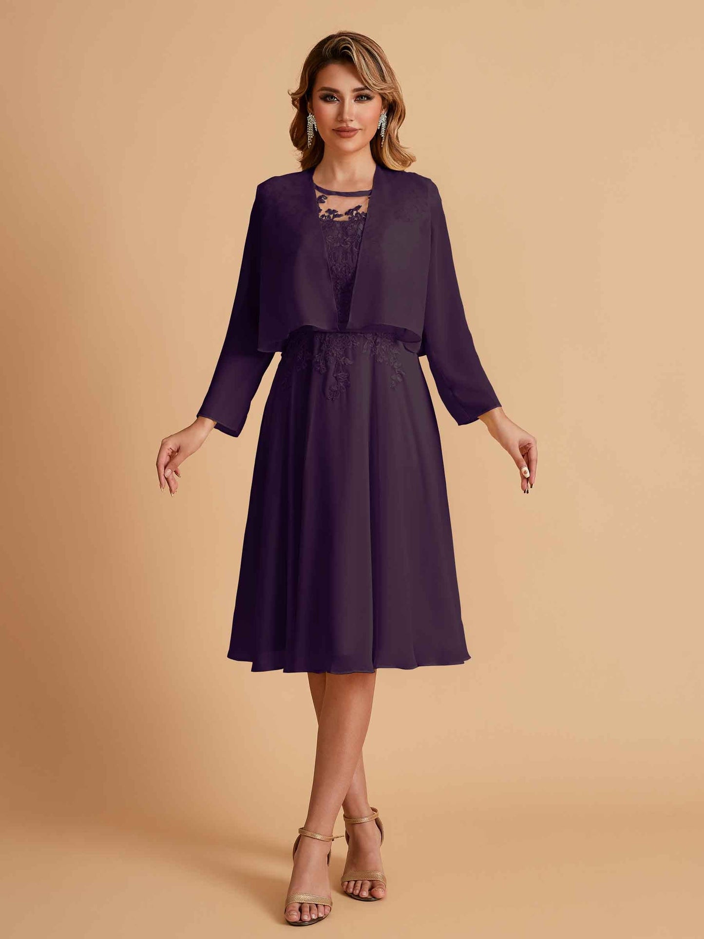 Elegant A-line Chiffon Jewel Short Mother of the Brides Dresses Online