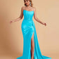 Sexy Satin Sleeveless Pleats Mermaid Bridesmaid Dresses Side Slit Floor Length