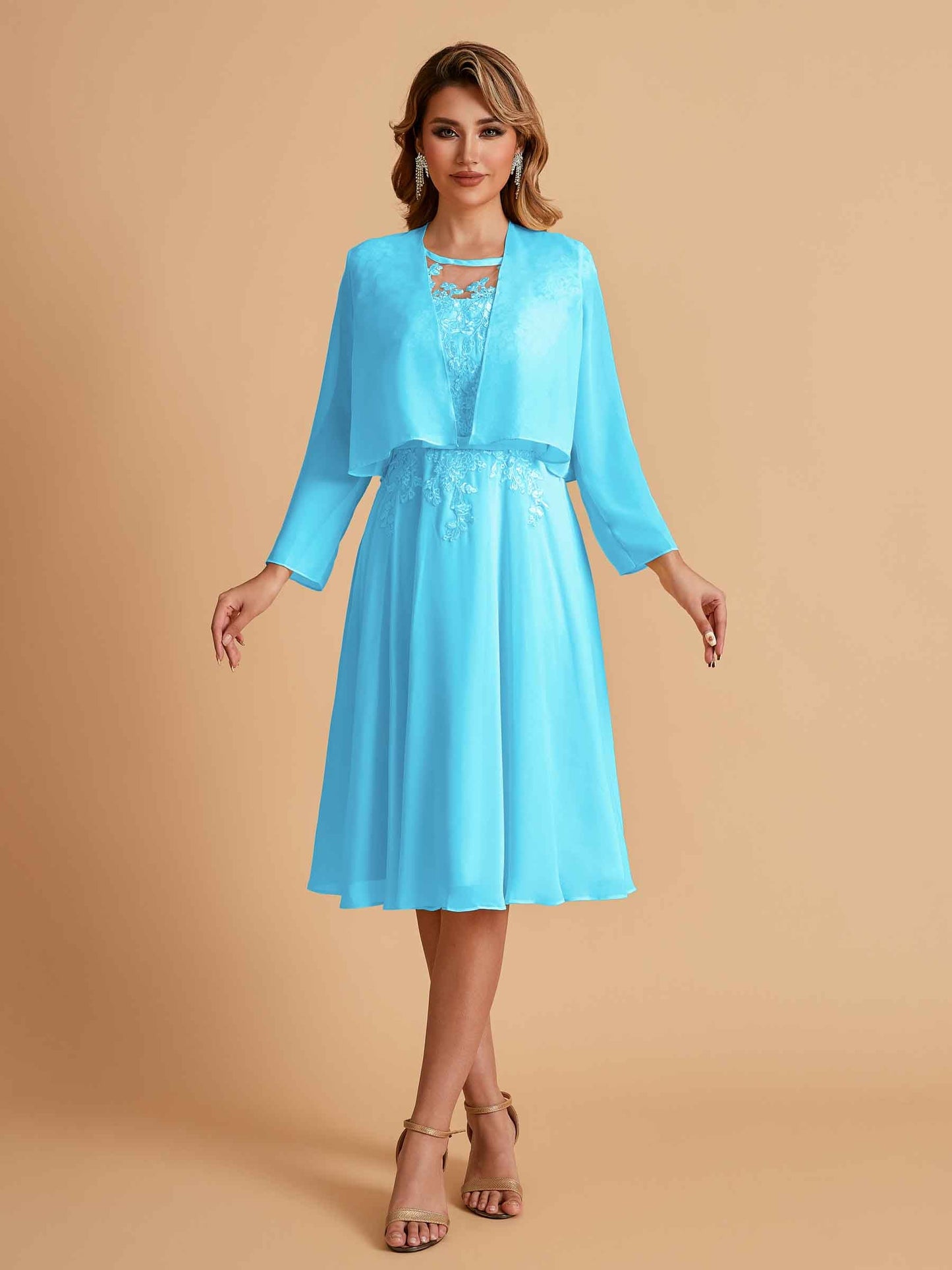 Elegant A-line Chiffon Jewel Short Mother of the Brides Dresses Online