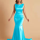 Elegant Satin Sleeveless Pleats Mermaid Bridesmaid Dresses Floor Length
