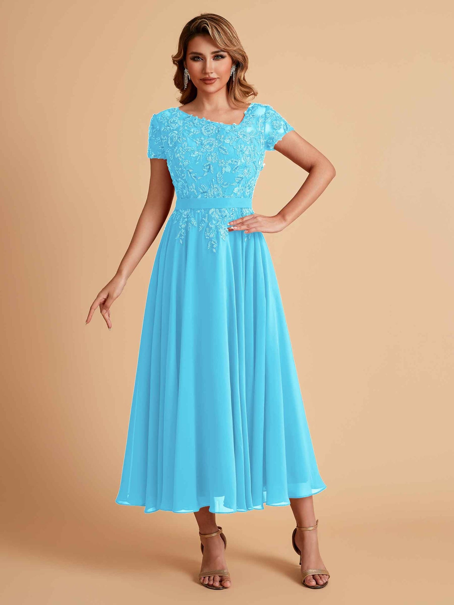 Elegant A-line Chiffon Short Sleeves Mother of the Brides Dresses Online
