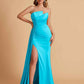 Elegant Satin Sleeveless Asymmetrical Mermaid Side Slit Floor Length Bridesmaid Dresses