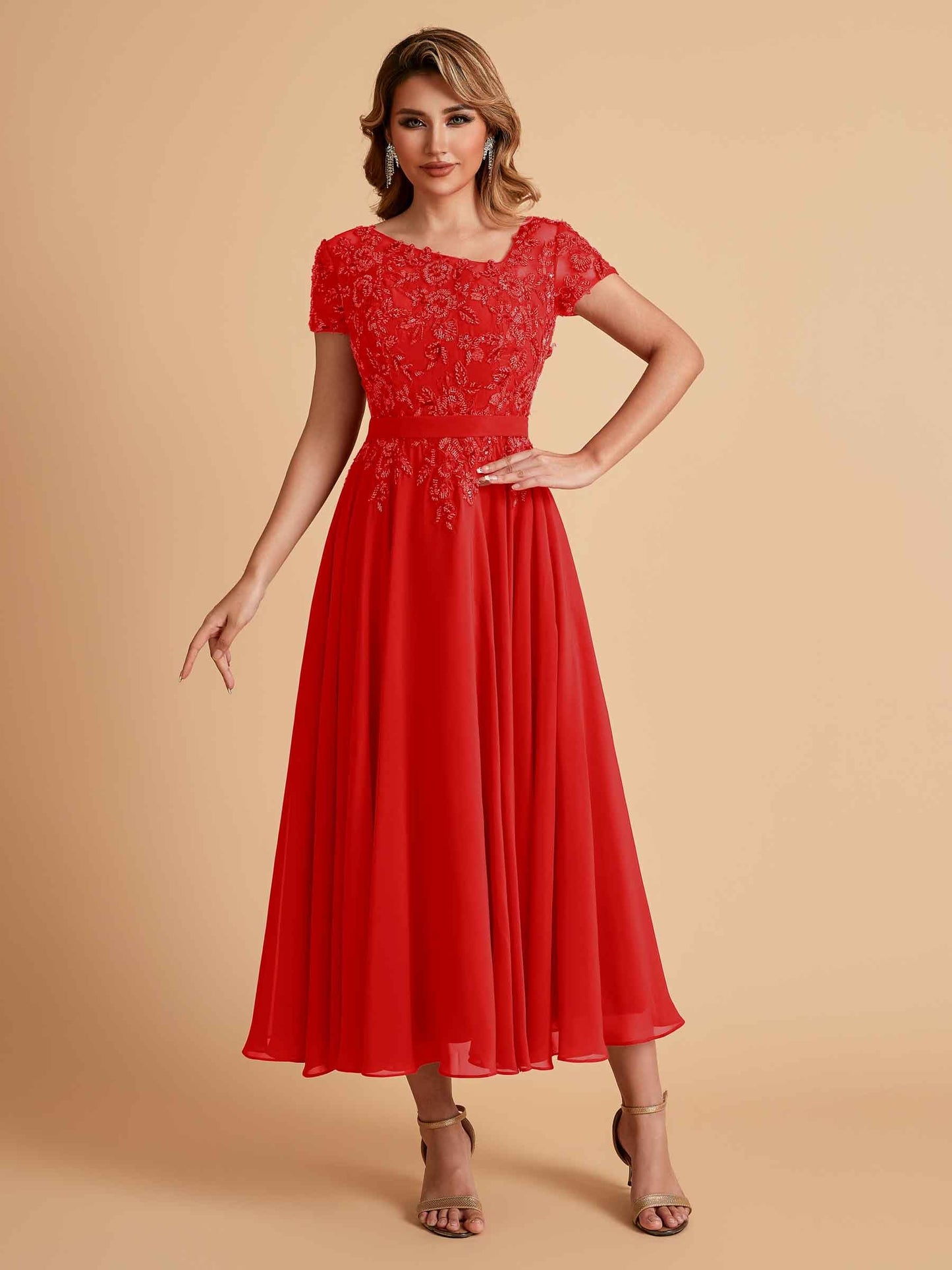 Elegant A-line Chiffon Short Sleeves Mother of the Brides Dresses Online