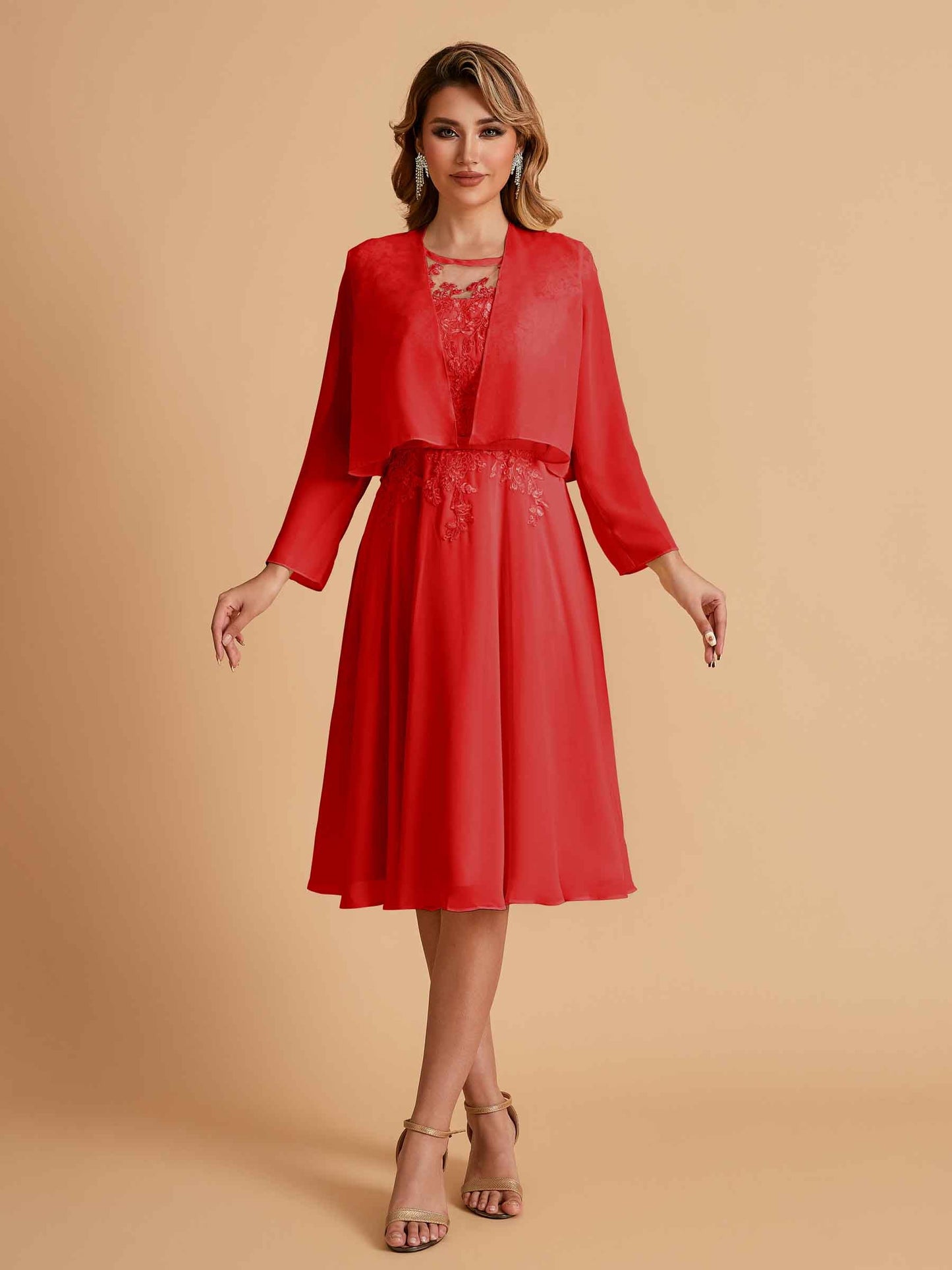 Elegant A-line Chiffon Jewel Short Mother of the Brides Dresses Online