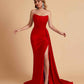 Sexy Satin Sleeveless Pleats Mermaid Bridesmaid Dresses Side Slit Floor Length