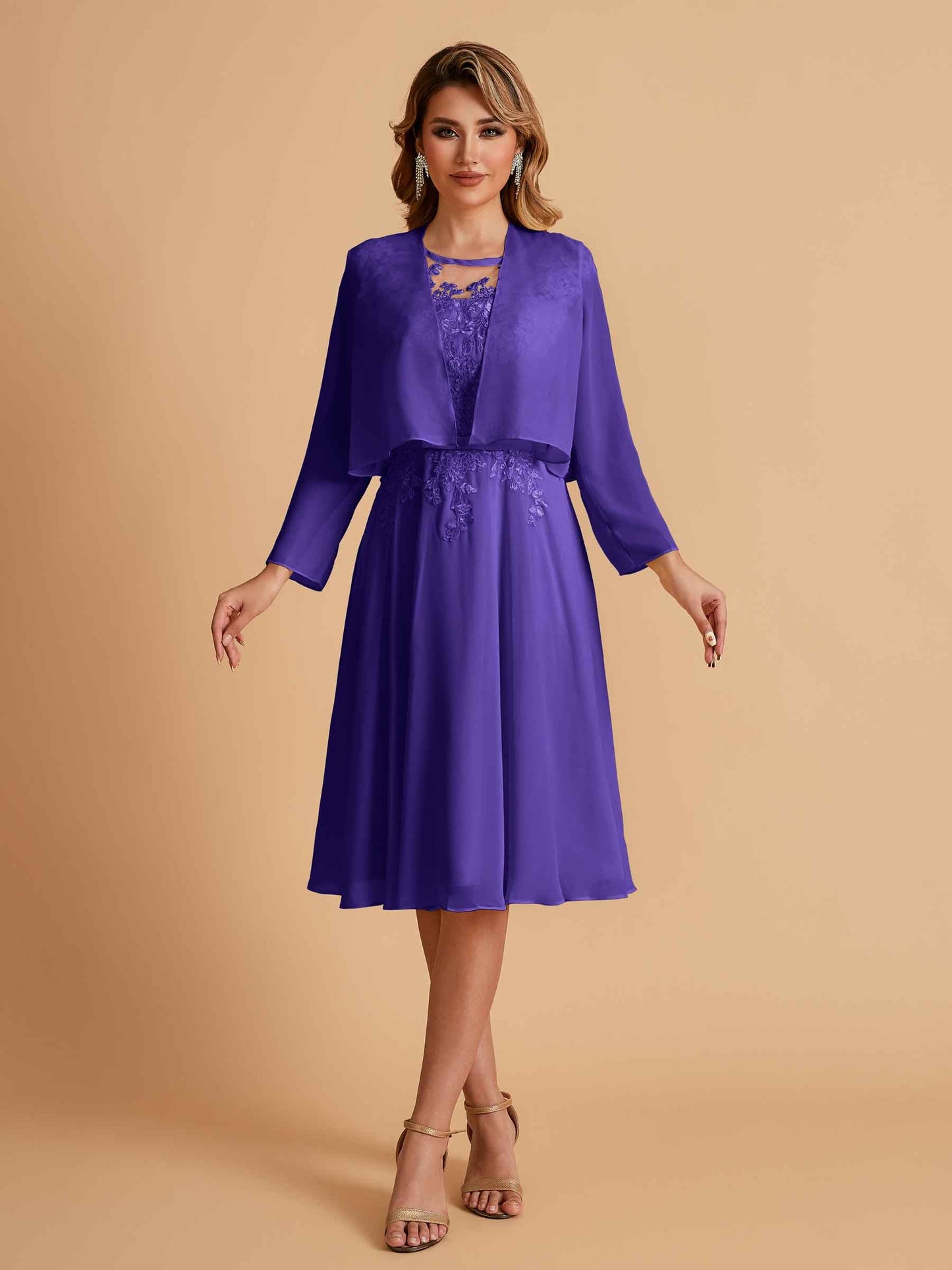 Elegant A-line Chiffon Jewel Short Mother of the Brides Dresses Online