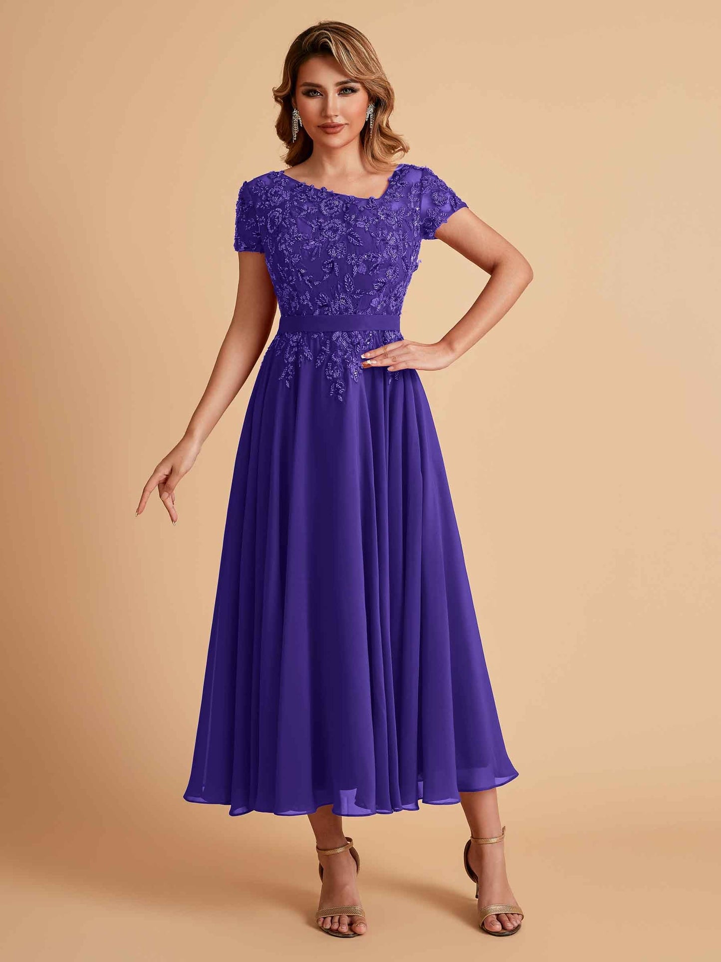 Elegant A-line Chiffon Short Sleeves Mother of the Brides Dresses Online