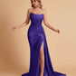 Sexy Satin Sleeveless Pleats Mermaid Bridesmaid Dresses Side Slit Floor Length