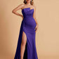 Elegant Satin Sleeveless Asymmetrical Mermaid Side Slit Floor Length Bridesmaid Dresses