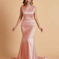 Elegant Satin Sleeveless Pleats Mermaid Bridesmaid Dresses Floor Length