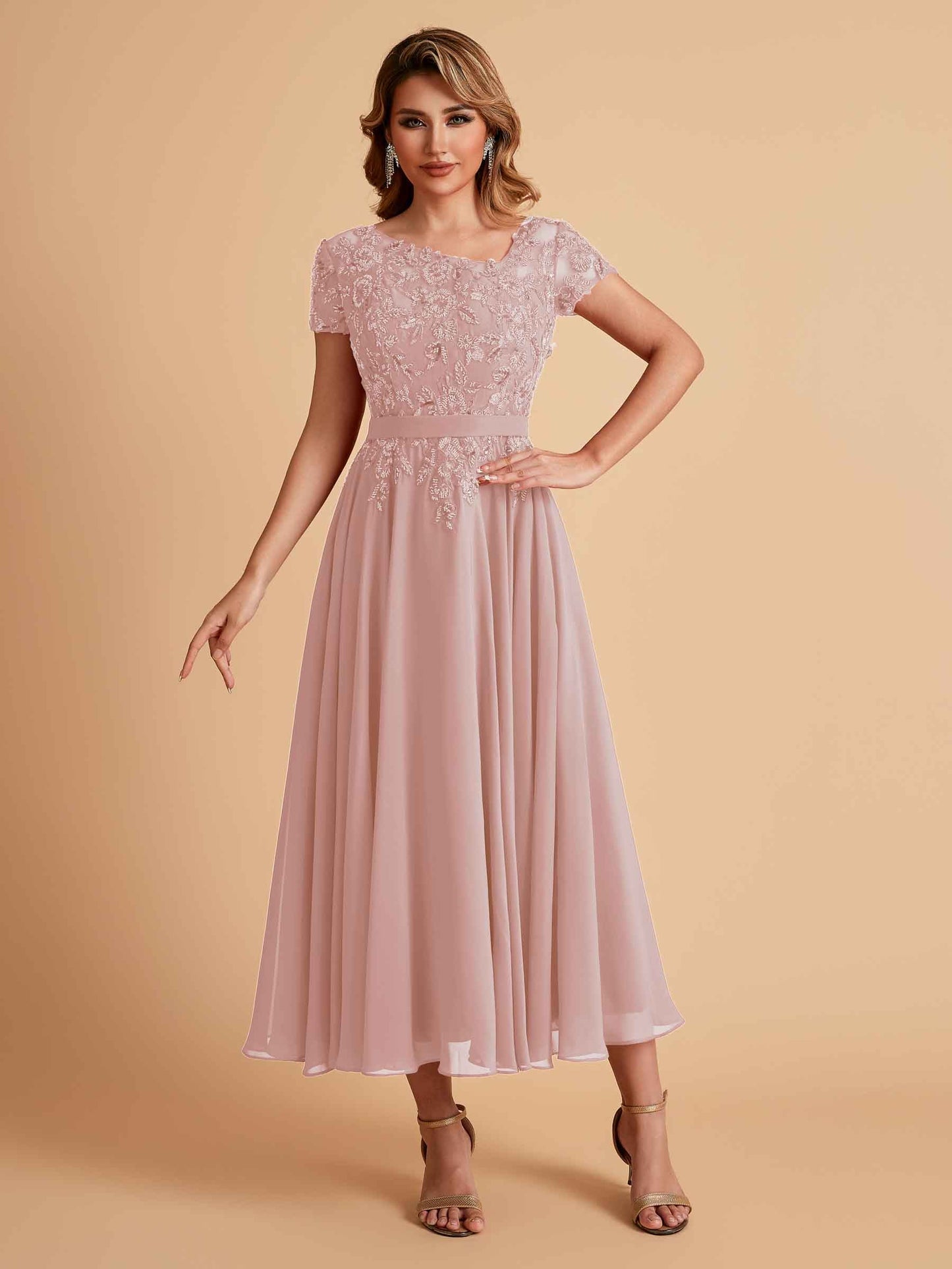 Elegant A-line Chiffon Short Sleeves Mother of the Brides Dresses Online