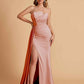 Elegant Satin Sleeveless Asymmetrical Mermaid Side Slit Floor Length Bridesmaid Dresses