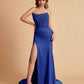 Sexy Satin Strapless Side Slit Floor Length Lace Mermaid Bridesmaid Dresses