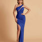 Sexy Satin One Shoulder Mermaid Bridesmaid Dresses Side Slit Floor Length
