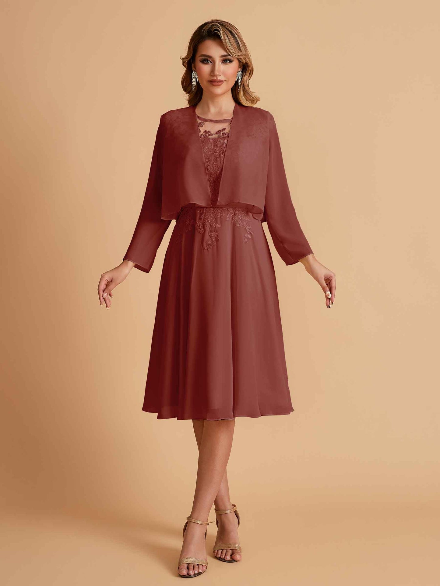 Elegant A-line Chiffon Jewel Short Mother of the Brides Dresses Online