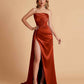 Sexy Satin Strapless Pleats Mermaid Bridesmaid Dresses Side Slit Floor Length