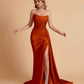 Sexy Satin Sleeveless Pleats Mermaid Bridesmaid Dresses Side Slit Floor Length