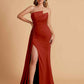 Elegant Satin Sleeveless Asymmetrical Mermaid Side Slit Floor Length Bridesmaid Dresses