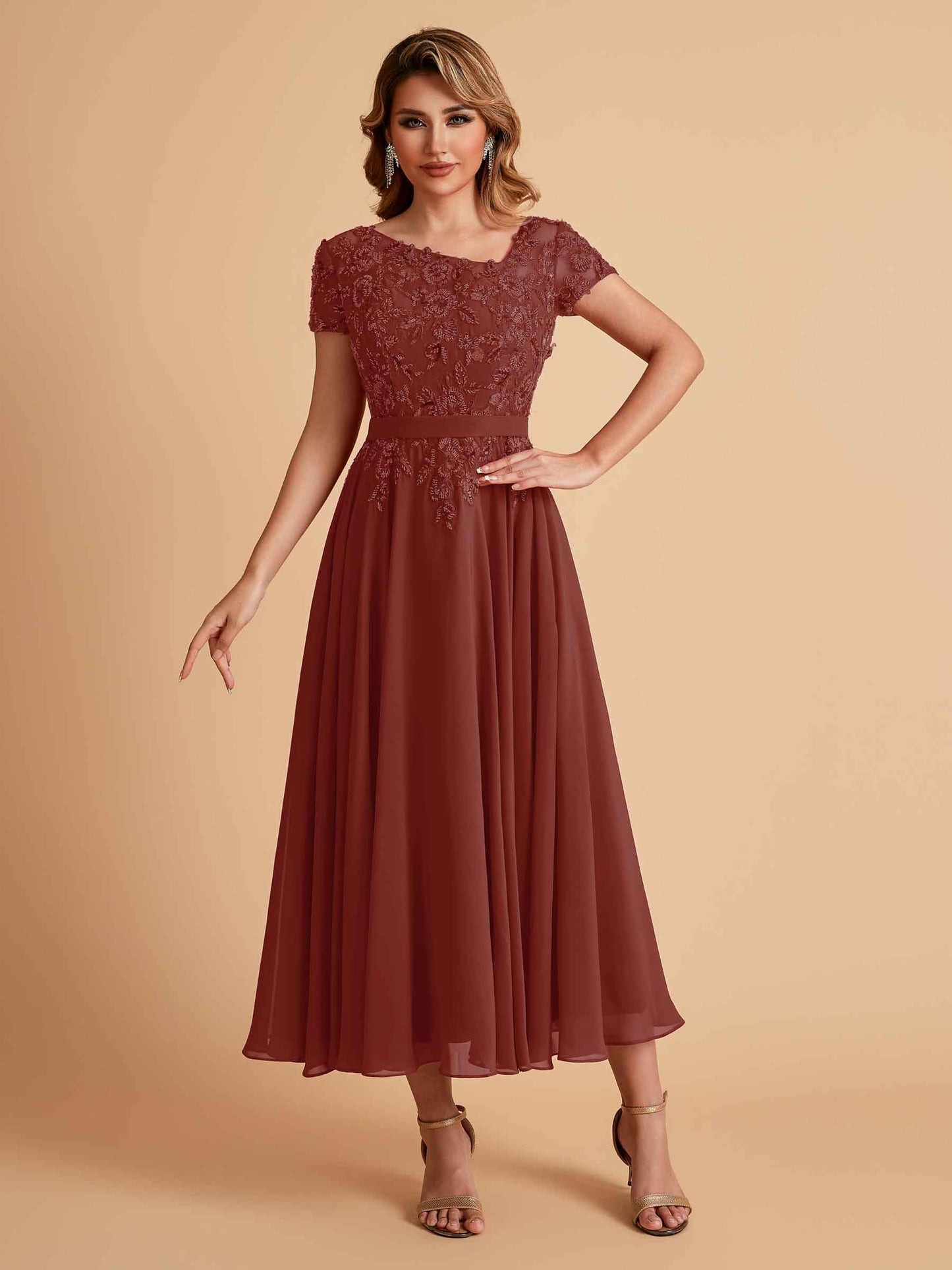 Elegant A-line Chiffon Short Sleeves Mother of the Brides Dresses Online