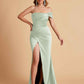Sexy Satin One Shoulder Pleats Mermaid Bridesmaid Dresses Side Slit Floor Length
