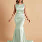 Elegant Satin Sleeveless Pleats Mermaid Bridesmaid Dresses Floor Length